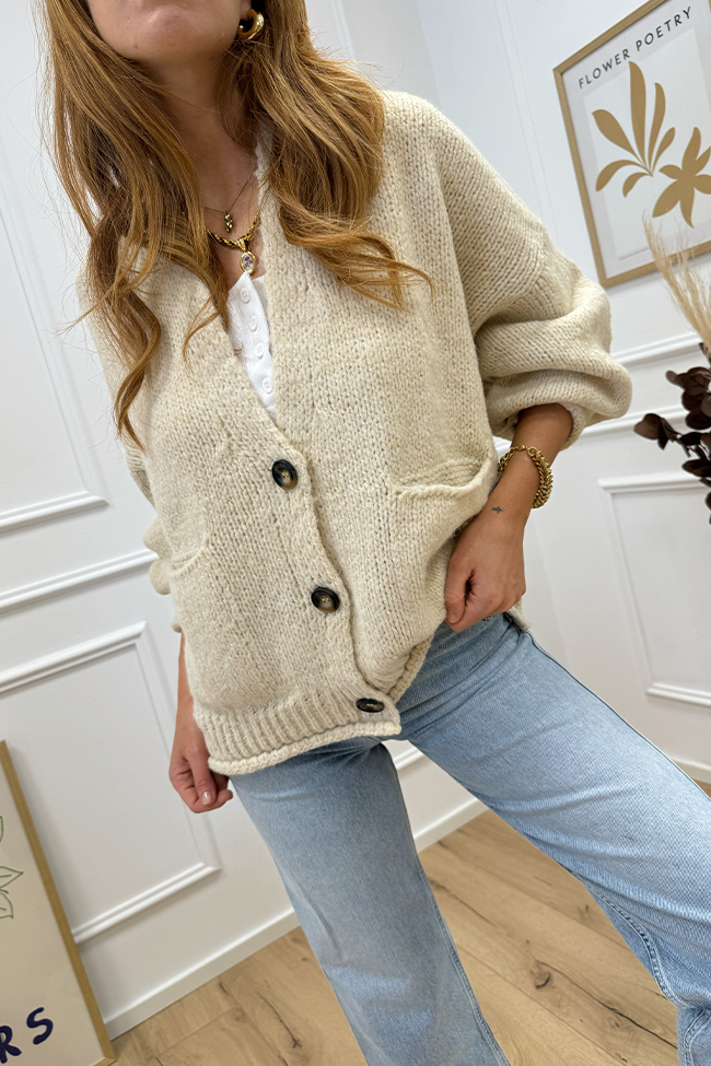 Haveone - Cardigan corto calce tre bottoni misto alpaca