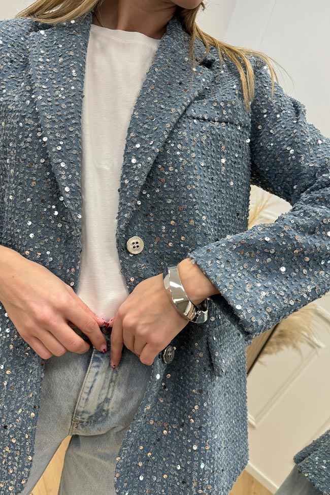 Haveone - Giacca denim con paillettes e rotture