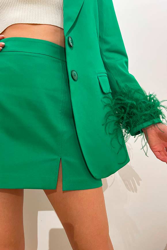 Tensione In - Grass green skirt in cotton gabardine with slit