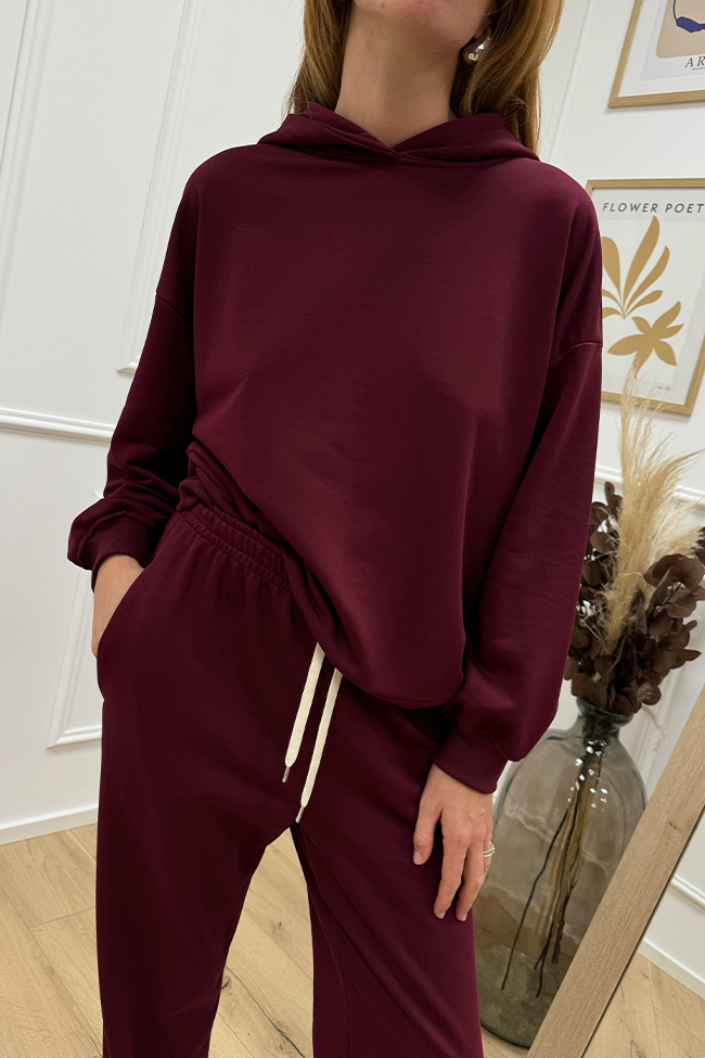 Vicolo - Felpa con cappuccio vino fit oversize