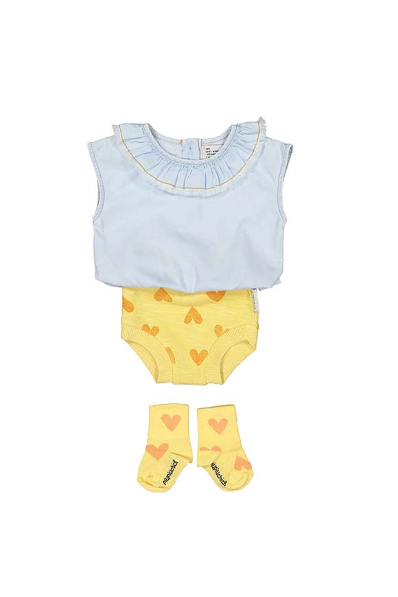 Piupiuchick - Pantaloncino baby giallo fantasia cuori in cotone