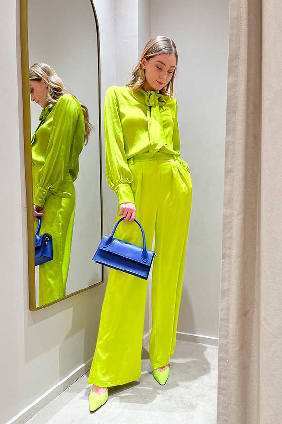 Tensione In - Acid green wide fit palazzo trousers in satin