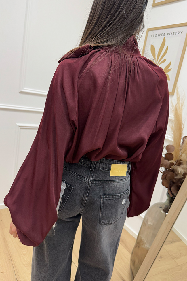 Haveone - Blusa bordeaux fiocco al collo e manica balloon