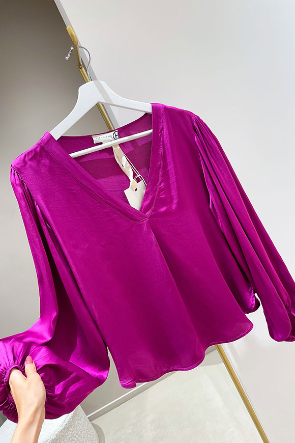 Haveone - Blusa magenta con scollo a v e manica palloncino