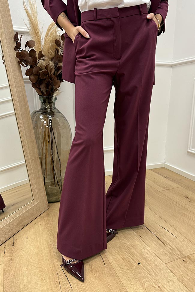 Haveone - Pantaloni basic bordeaux a palazzo