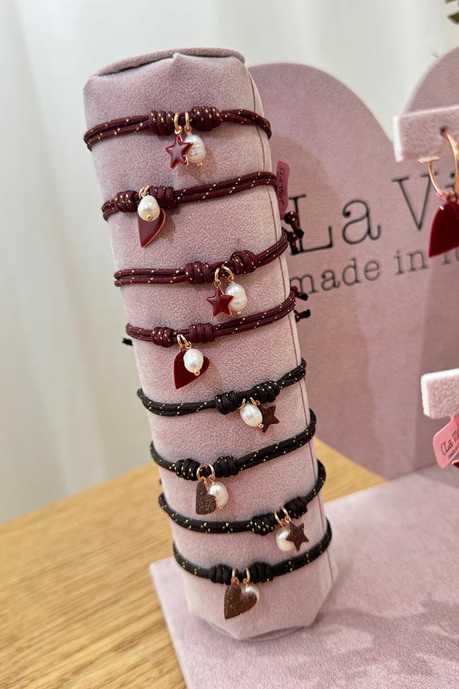 La Vie - Bracciale cordino moro charm cuore