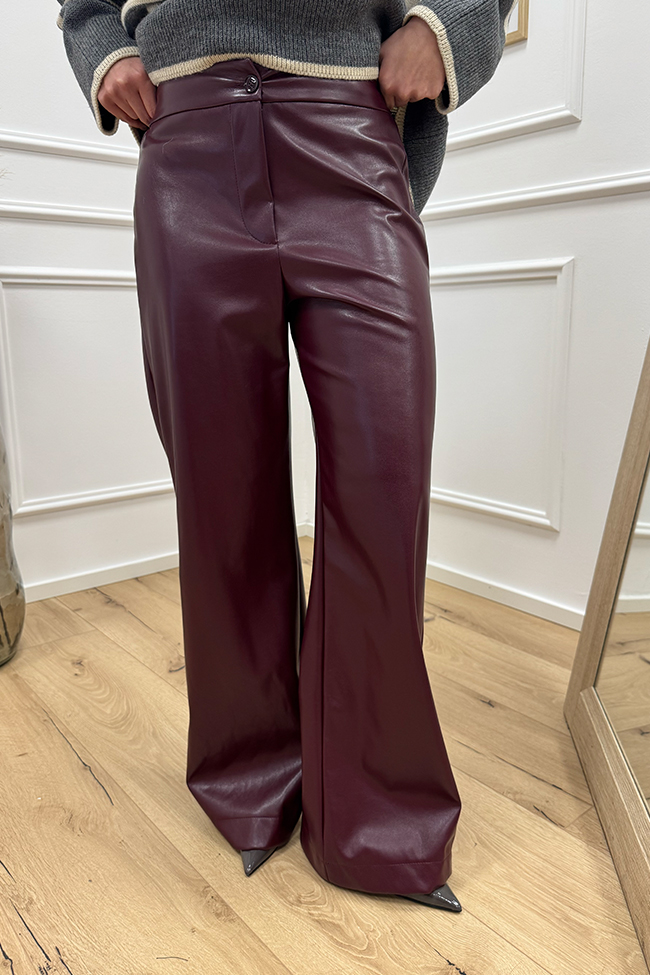 Haveone - Pantaloni in ecopelle bordeaux con elastico