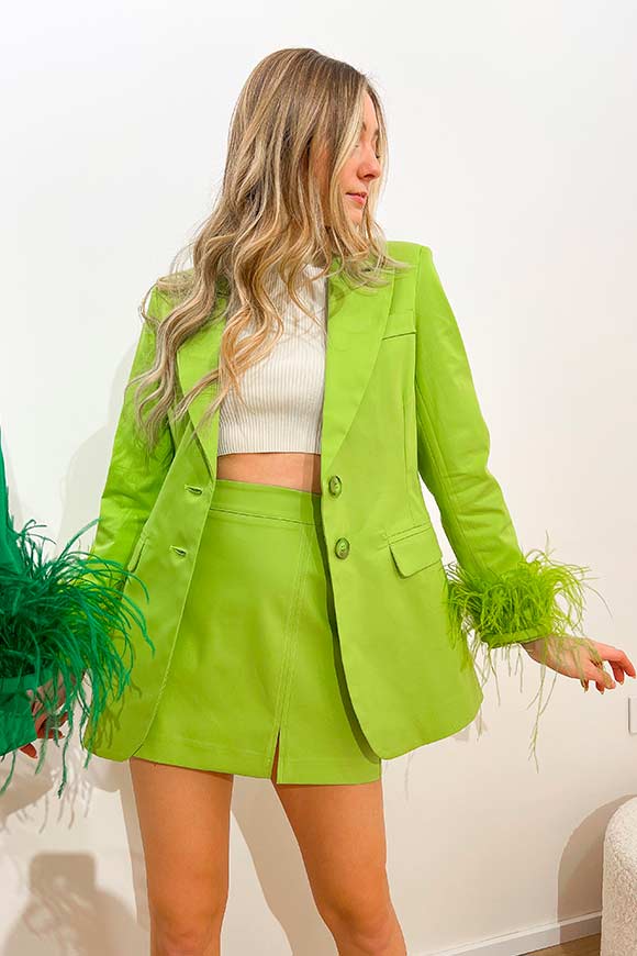 Tensione In - Pistachio green skirt in cotton gabardine with slit