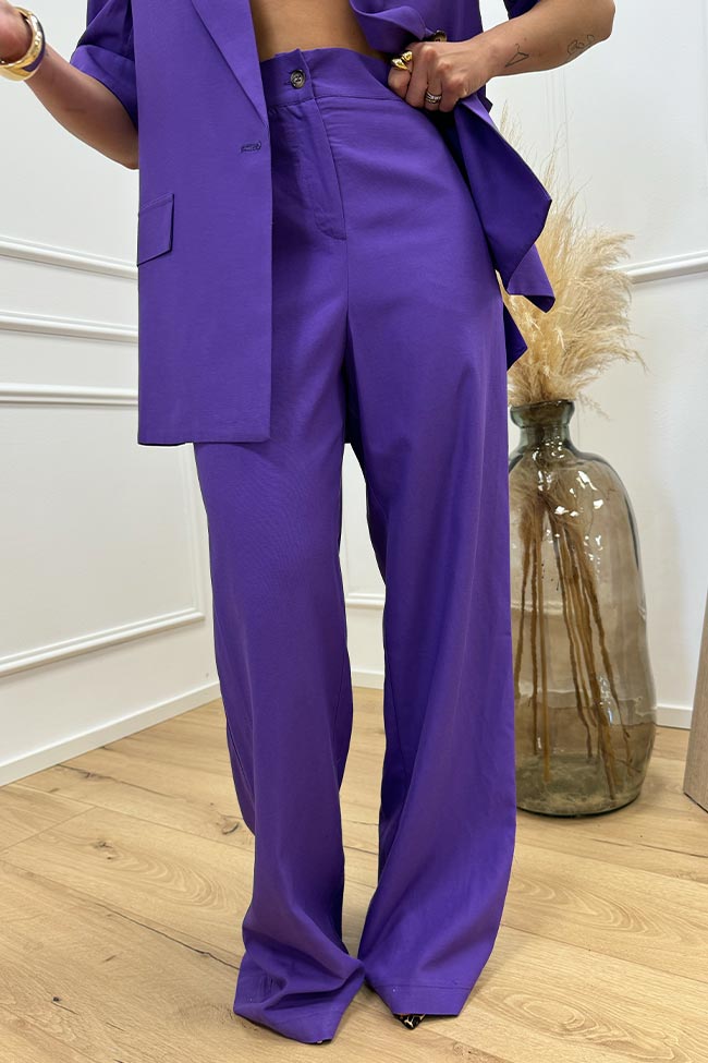 Dixie - Completo giacca e pantalone viola misto lino
