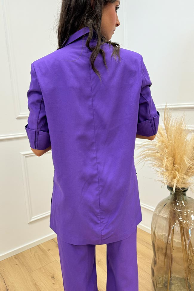 Dixie - Completo giacca e pantalone viola misto lino