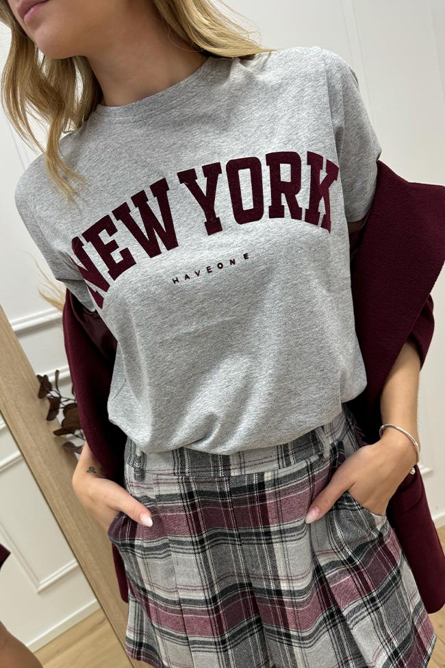 Haveone - T shirt grigia stampa New York