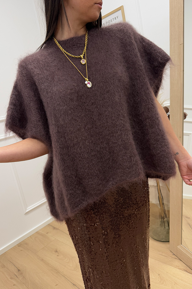 Dixie - Maglia kid mohair mezza manica moro