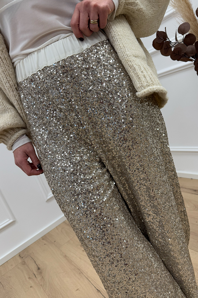 Vicolo - Pantaloni in paillettes platino a palazzo