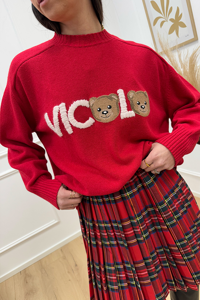 Vicolo - Maglione rosso ricamo logo teddy