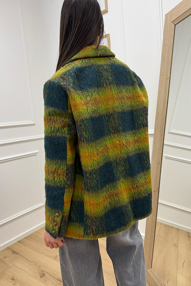 Dixie - Giacca cappotto check verde bosco e ocra