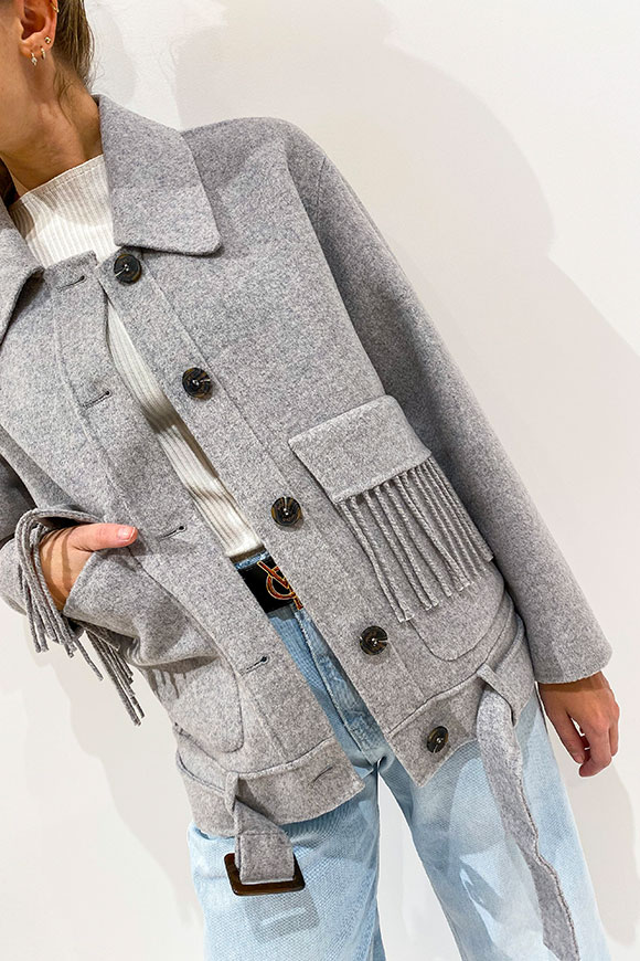 Vicolo - Cappotto grigio corto stile bomber con cintura