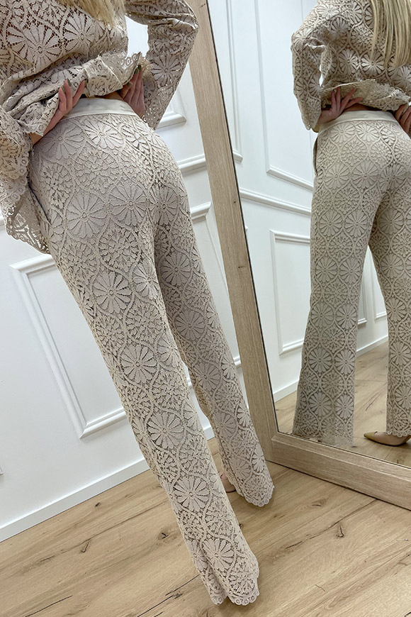 Haveone - Pantaloni gesso in pizzo