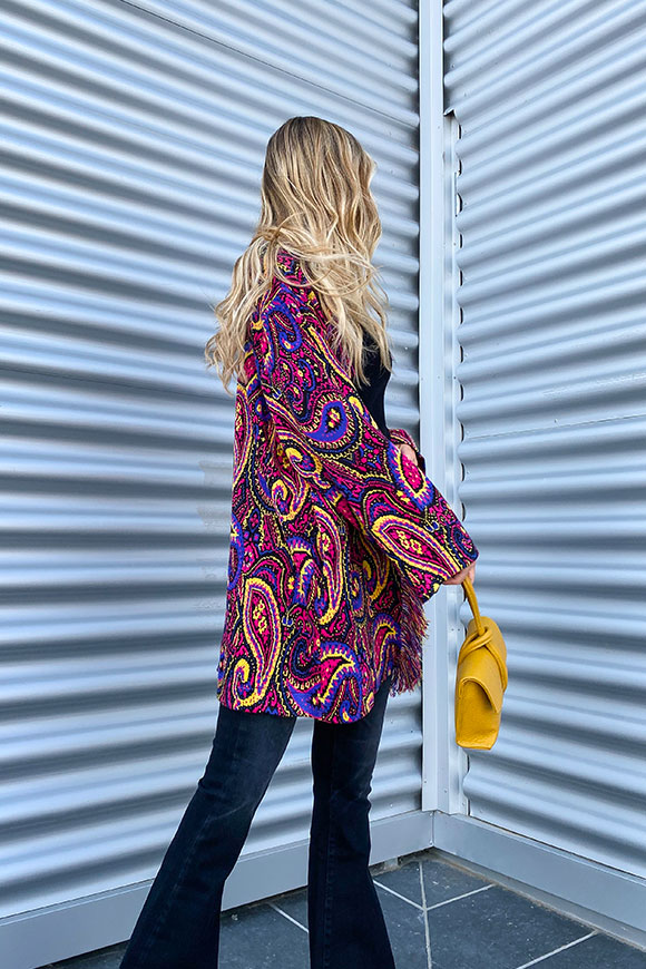 Vicolo - Paisley patterned blue, fuchsia and yellow cardigan