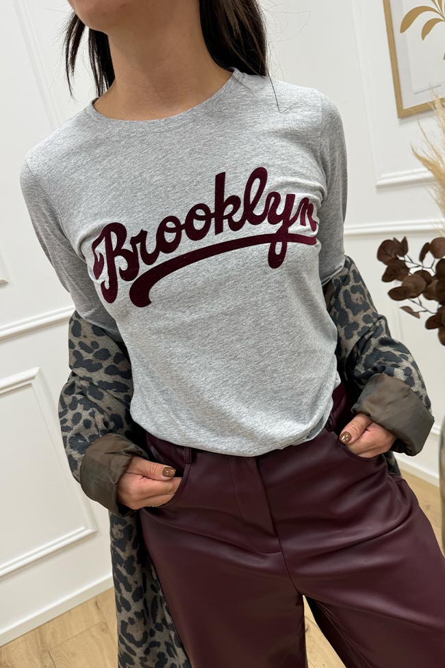 Haveone - T shirt grigia Brooklyn floccata a manica lunga