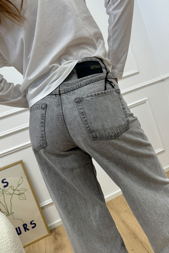 Vicolo - Jeans Madrid grigio a palazzo crop