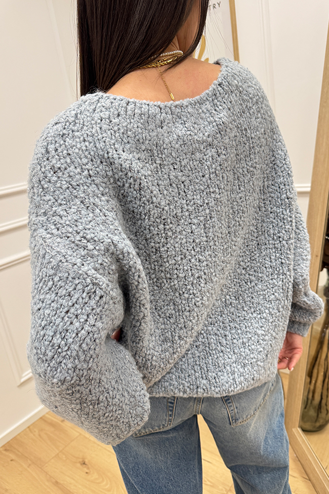 Haveone - Maglione bouclé cielo scollo a barca con micro paillettes