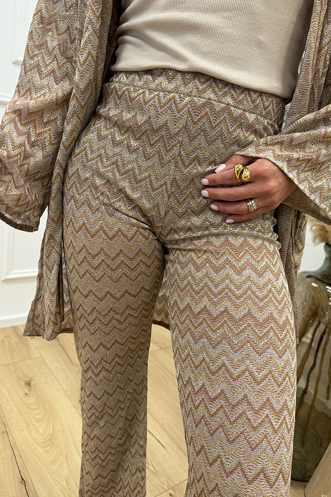 Haveone - Pantaloni zig zag in lurex beige e oro