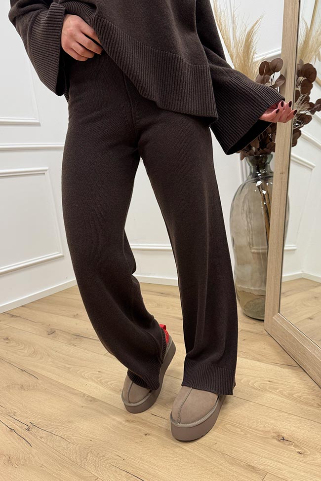 Vicolo - Pantaloni in maglia moro misto lana e cashmere