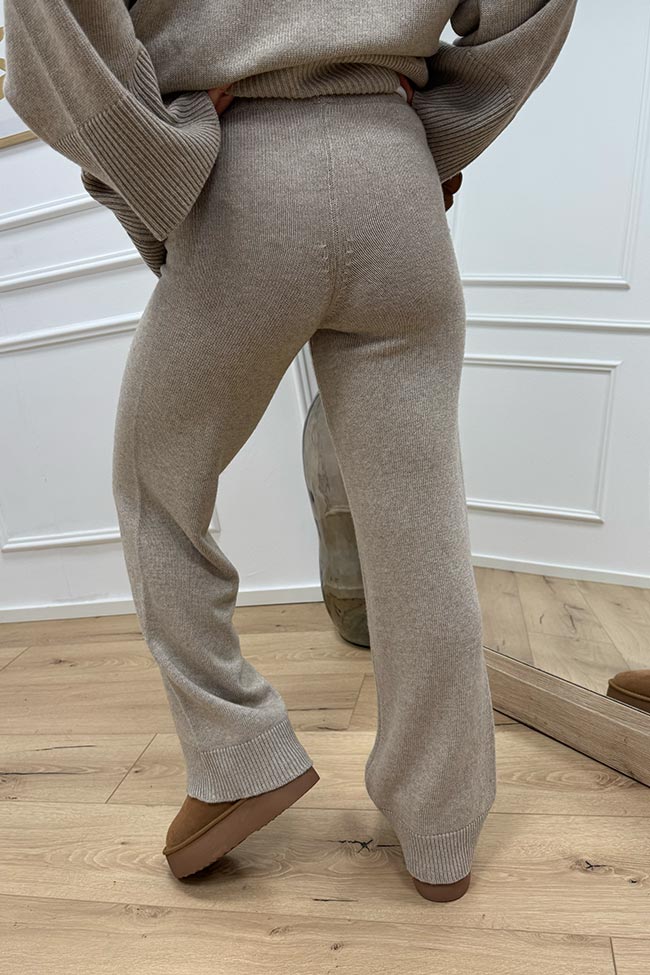 Vicolo - Pantaloni in maglia beige misto lana e cashmere