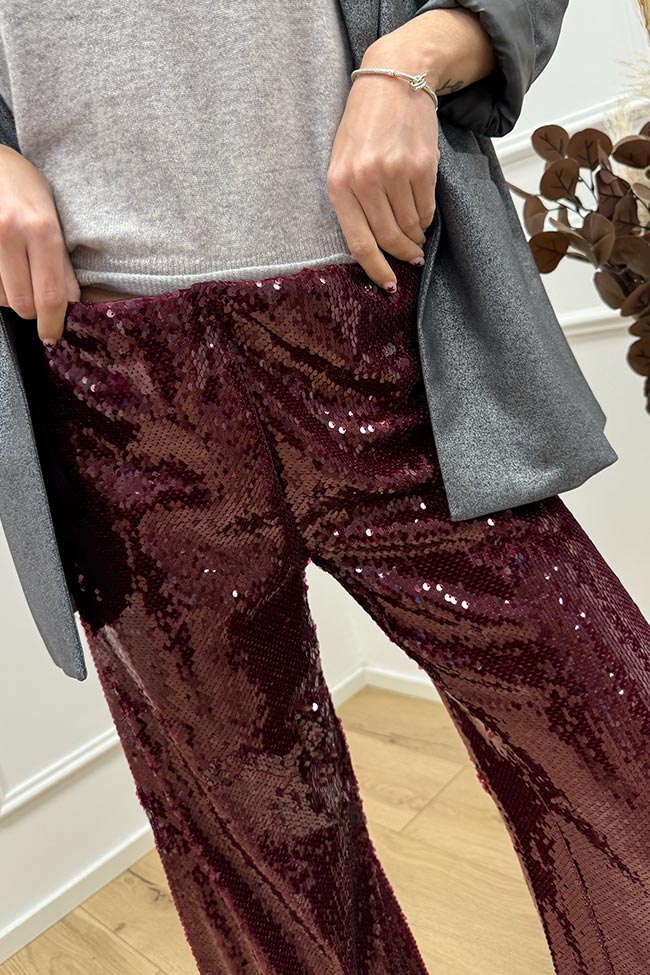 Haveone - Pantaloni in paillettes vino