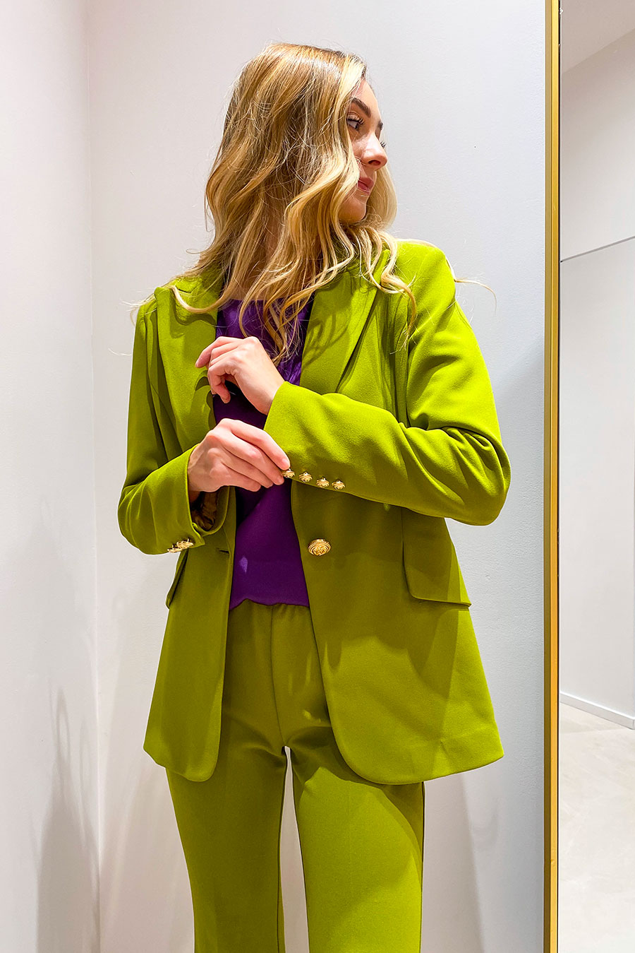 Vicolo - Pistachio flared trousers in crepe