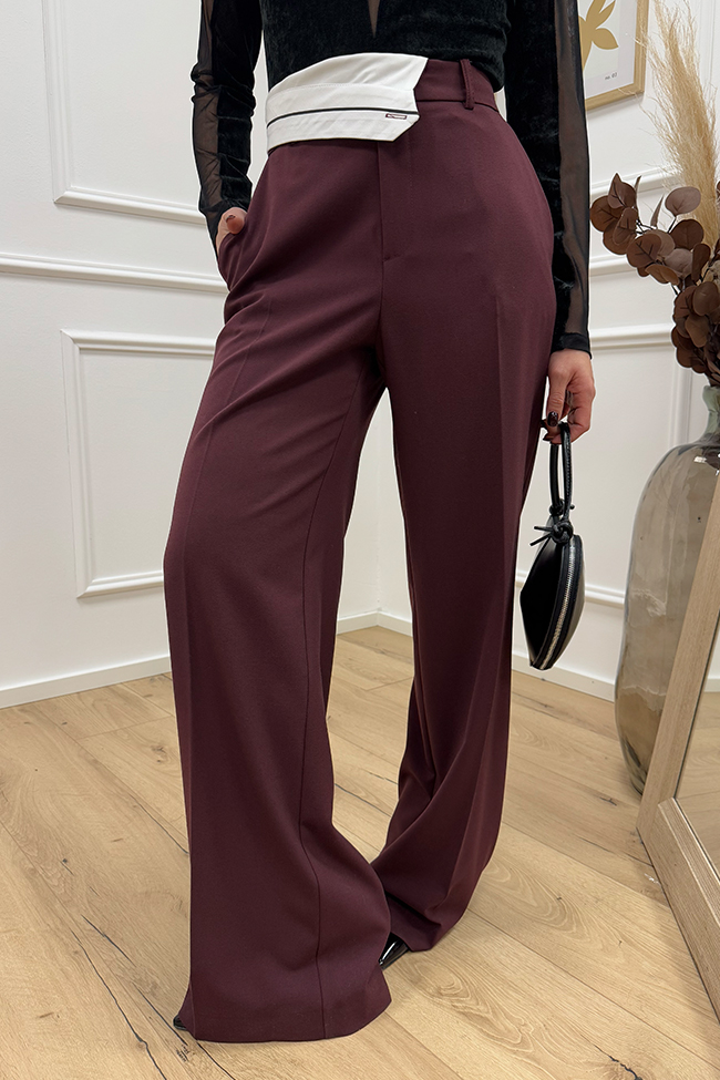 Haveone - Pantaloni bordeaux con risvolto in vita bianco