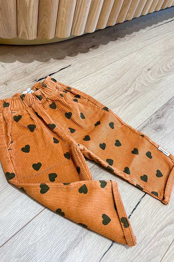 Piupiuchick - Pantaloni baby zucca con cuori verdi