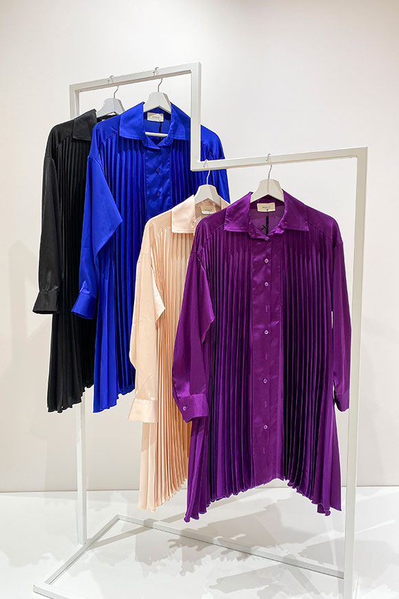 Vicolo - Purple pleated flared shirt dress