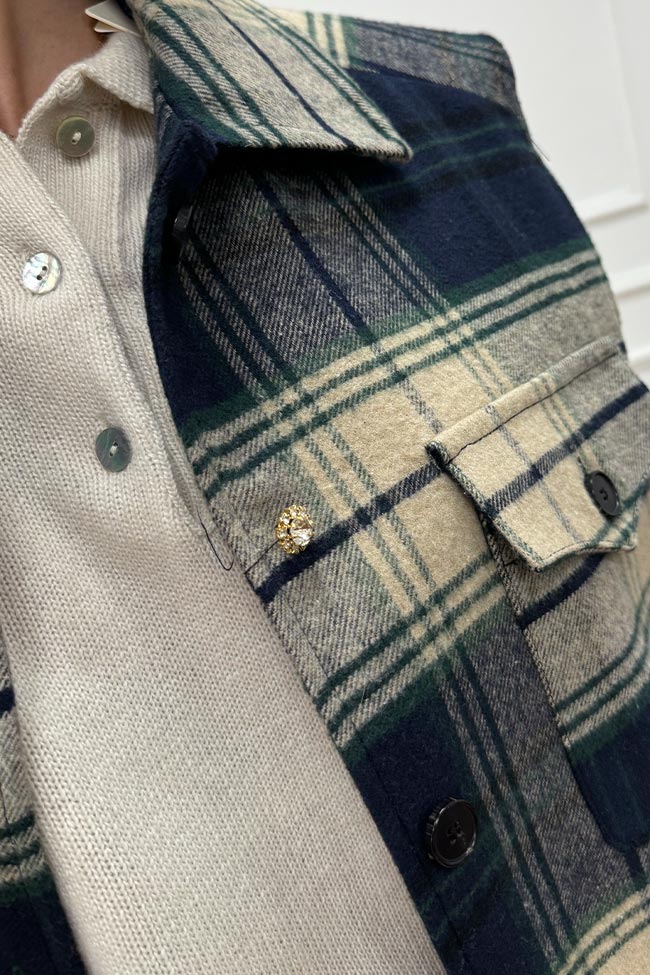 Vicolo - Gilet oversize check verde, blu e beige