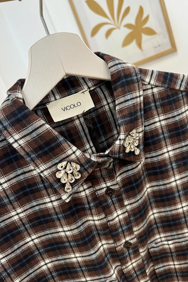 Vicolo - Camicia crop moro e blu in flanella