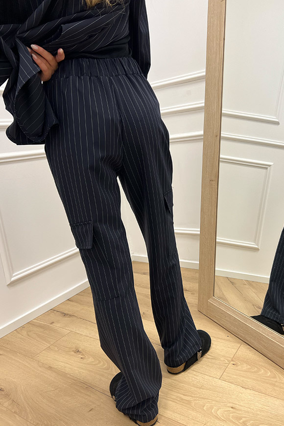 So Allure - Pantaloni blu navy gessati con tasconi