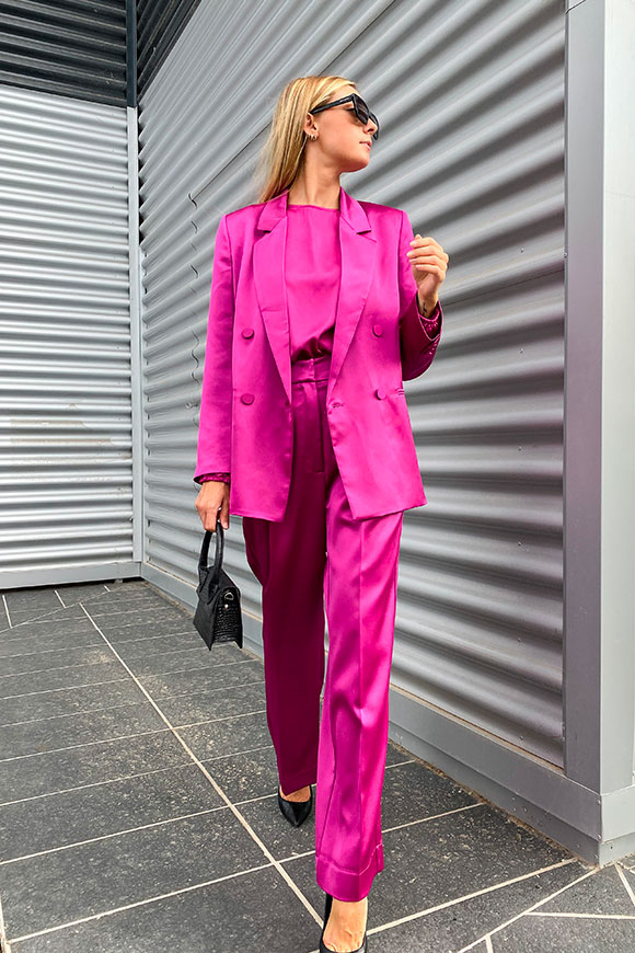 Vicolo - Magenta palazzo trousers in satin