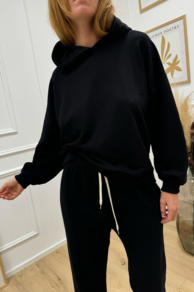 Vicolo - Felpa con cappuccio nera fit oversize