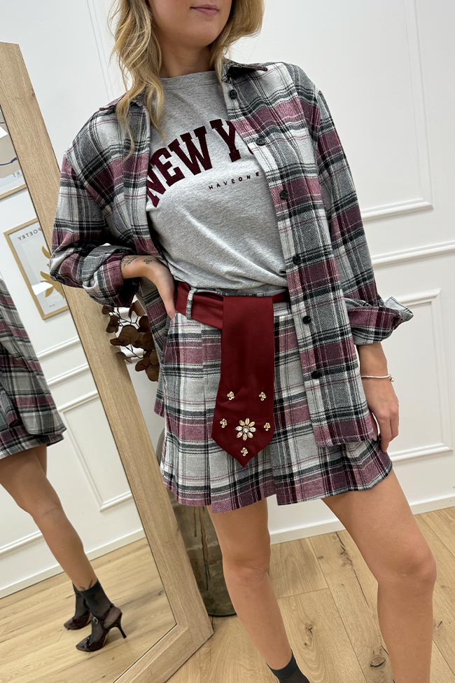 Haveone - Camicia tartan grigia, bordeaux in flanella