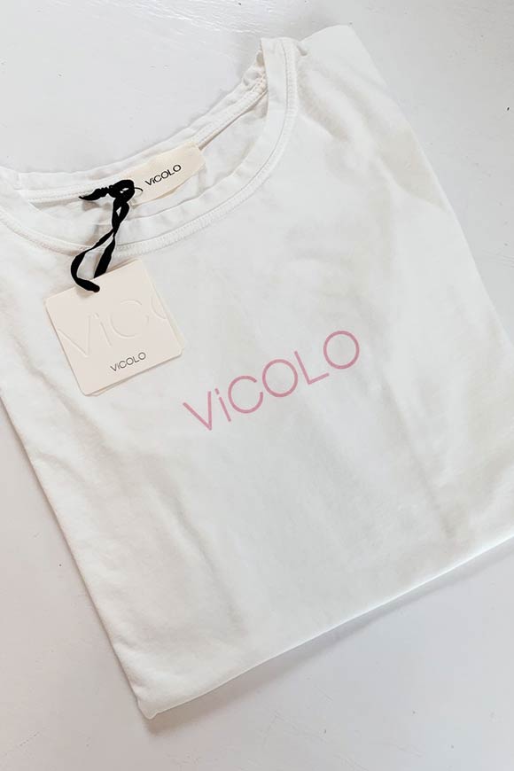 Vicolo - T shirt bianca con logo rosa