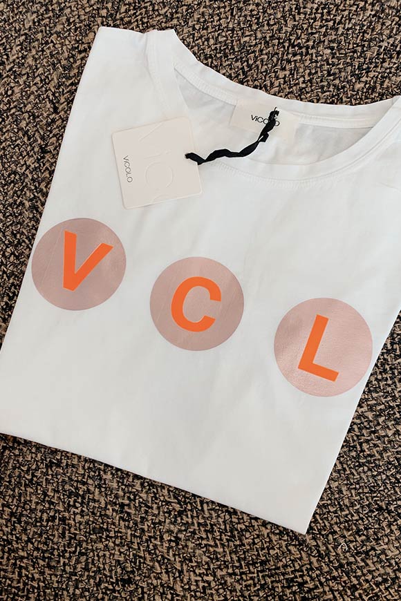 Vicolo - T shirt bianca con logo VCL arancione