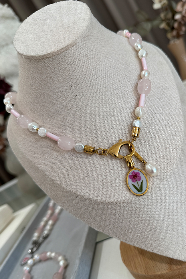 LCS - Collier pearl bloom rosa