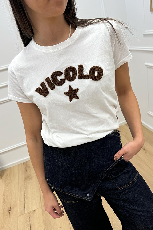 Vicolo - T shirt bianca logo teddy biscotto