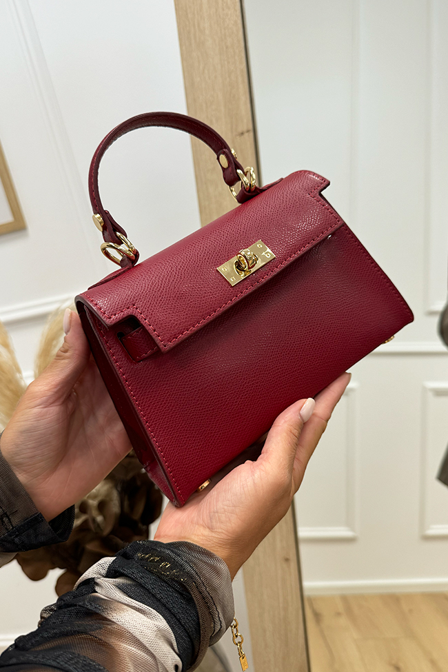 Calibro Shop - Borsa mini Kelly bordeaux in pelle