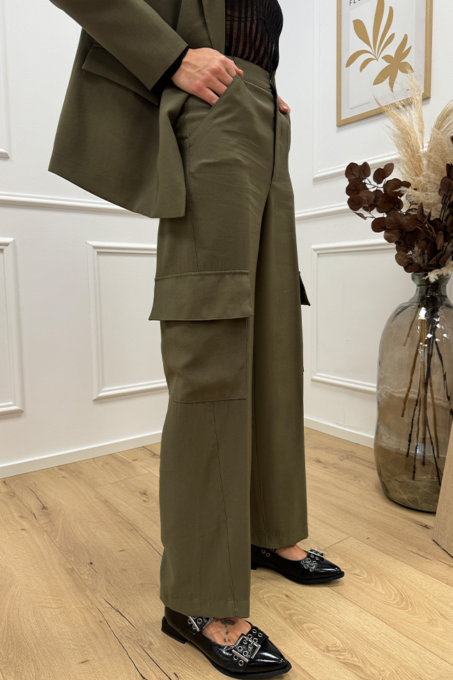 So Allure - Pantaloni cargo verdi militari in tencel