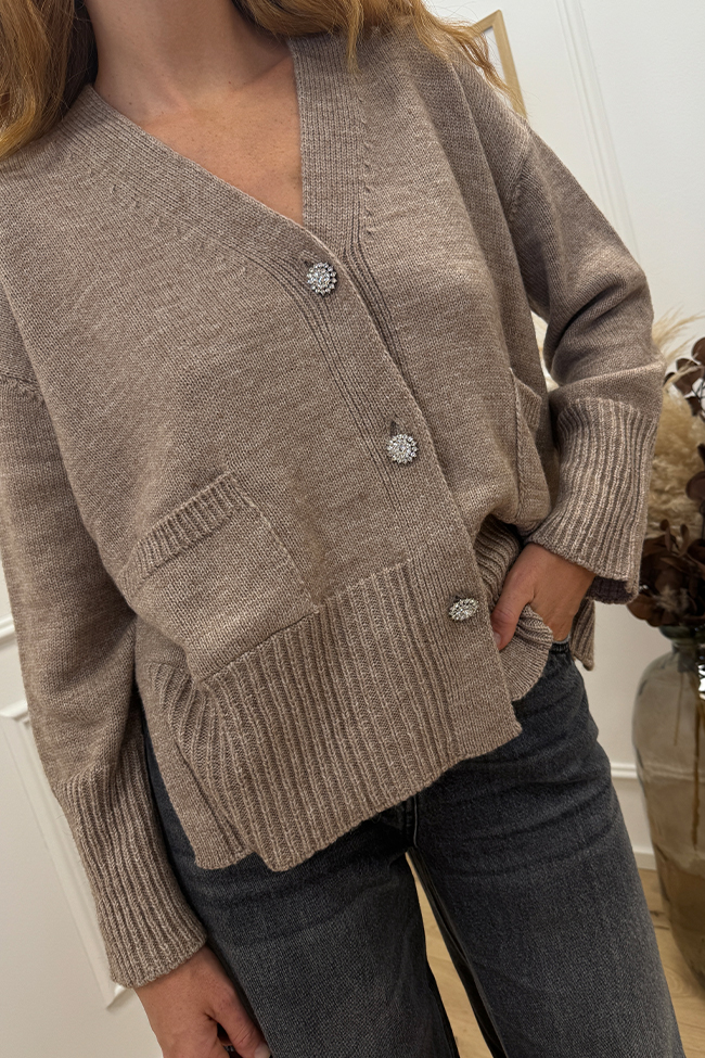 So Allure - Cardigan over cappuccino con bottoni gioiello