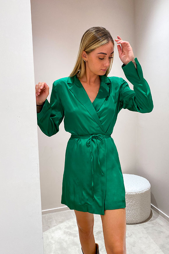 Vicolo - Green satin blazer-style dress with ribbon