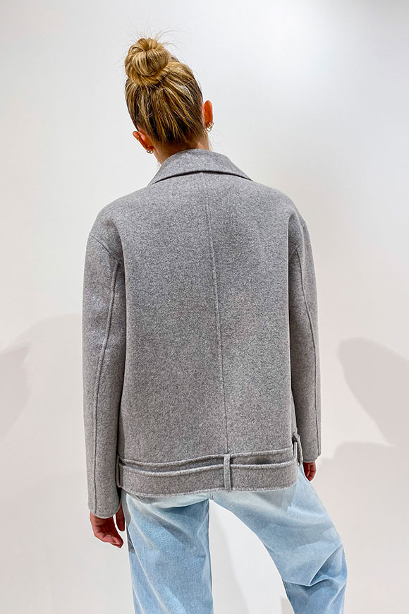 Vicolo - Cappotto grigio corto stile bomber con cintura