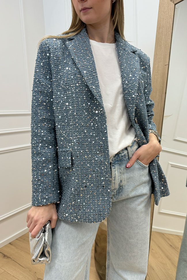 Haveone - Giacca denim con paillettes e rotture