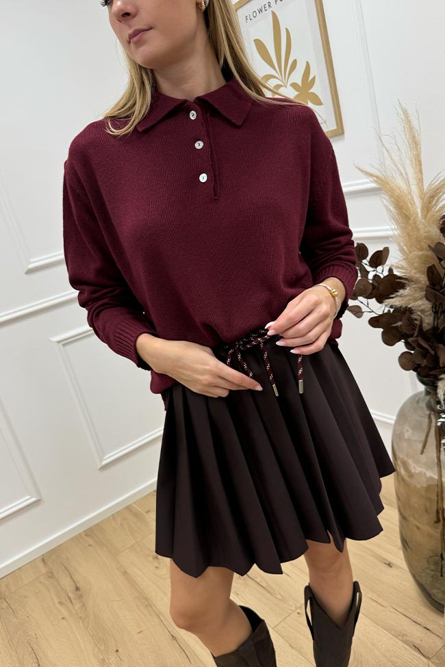 Tensione In - Maglia polo bordeaux con bottoncini